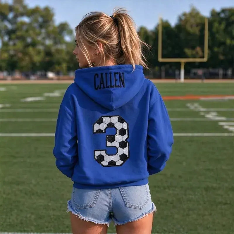 Personalized Soccer Sequin Number Hoodie Custom Name Hooded Sweatshirt Game Day Casual Outfit For Sports Fans