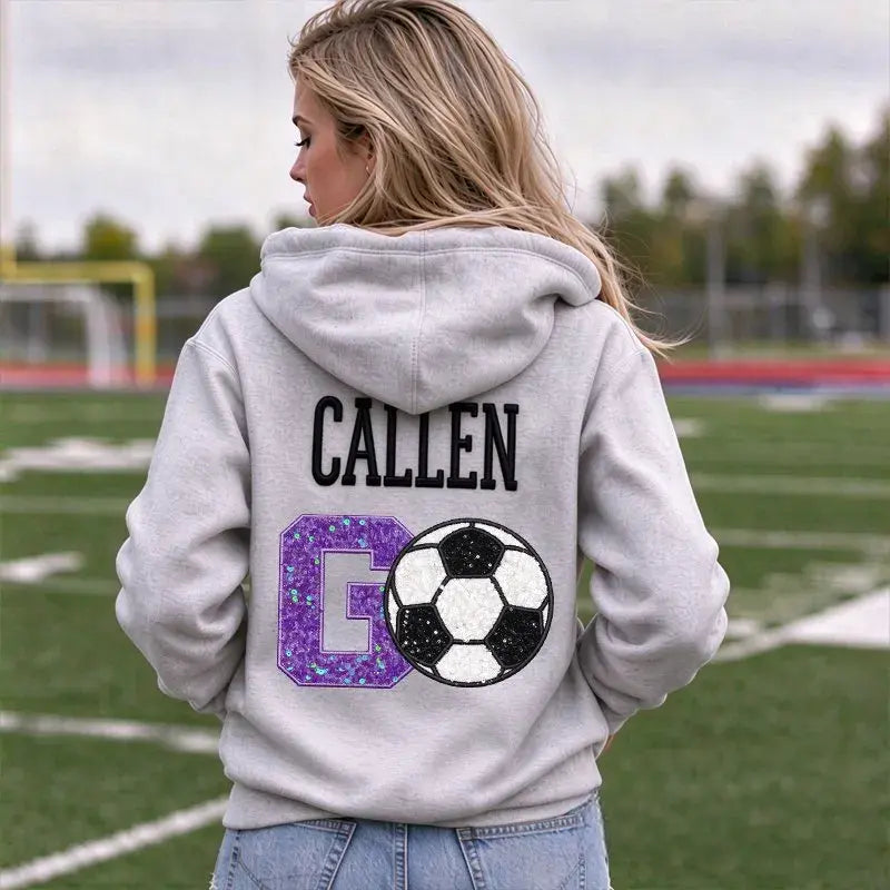 Custom Glitter Soccer Team Hoodie Personalized Name Hooded Sweatshirt Game Day Spirit Top Soccer Fan Apparel