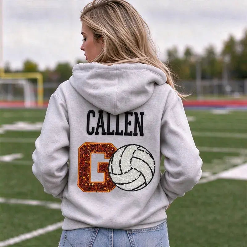 Personalized Glitter Volleyball Hoodie Custom Name Team Spirit Pullover Hooded Sweatshirt Game Day Fan Top For Volleyball Supporters