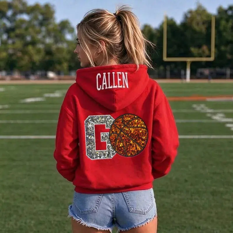 Custom Glitter Basketball Team Hoodie Personalized Name Hooded Sweatshirt Game Day Spirit Top Basketball Fan Apparel