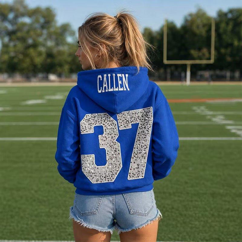 Custom Sequin Number Hoodie Personalized Name Embroidery On Hood Back Game Day Team Spirit Hoodie