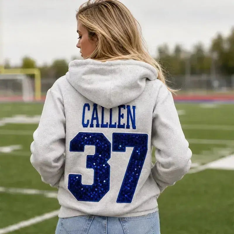 Custom Sequin Number Hoodie Personalized Name Embroidery On Hood Back Game Day Team Spirit Hoodie