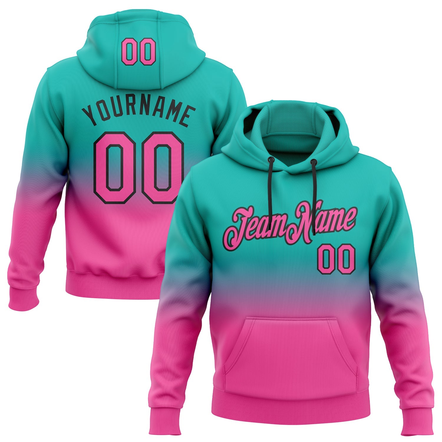 Custom Aqua Pink-Black Fade Fashion Sports Pullover Sweatshirt Hoodie