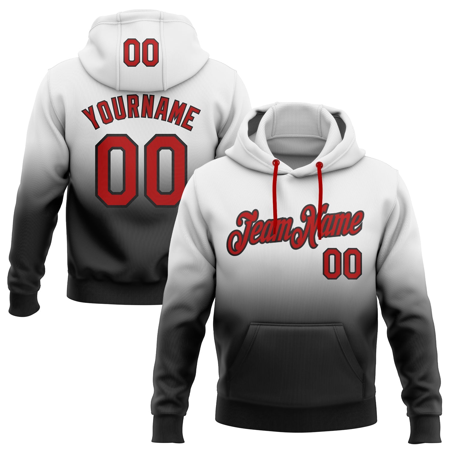 Custom White Red-Black Fade Fashion Sports Pullover Sweatshirt Hoodie