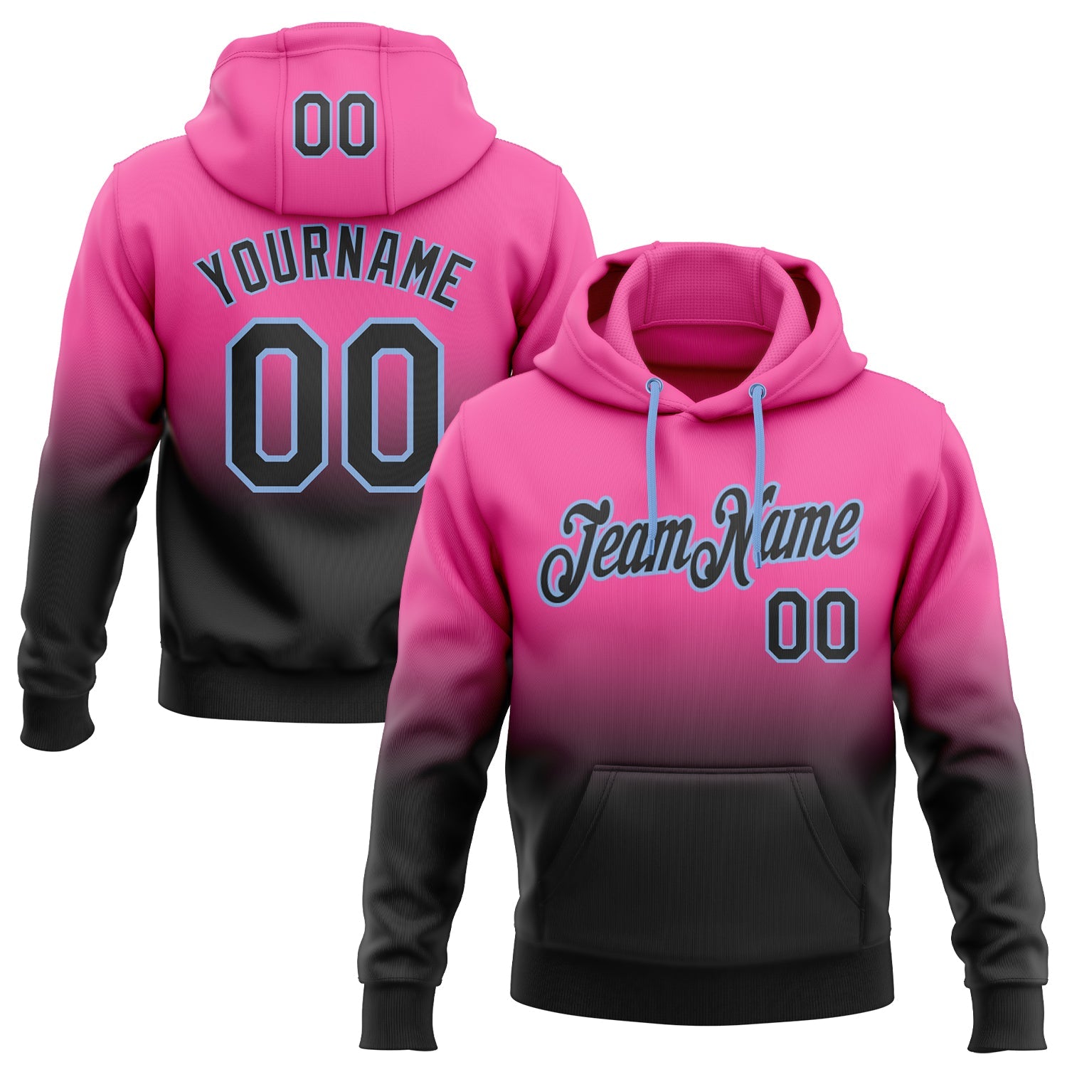 Custom Pink Black-Light Blue Fade Fashion Sports Pullover Sweatshirt Hoodie