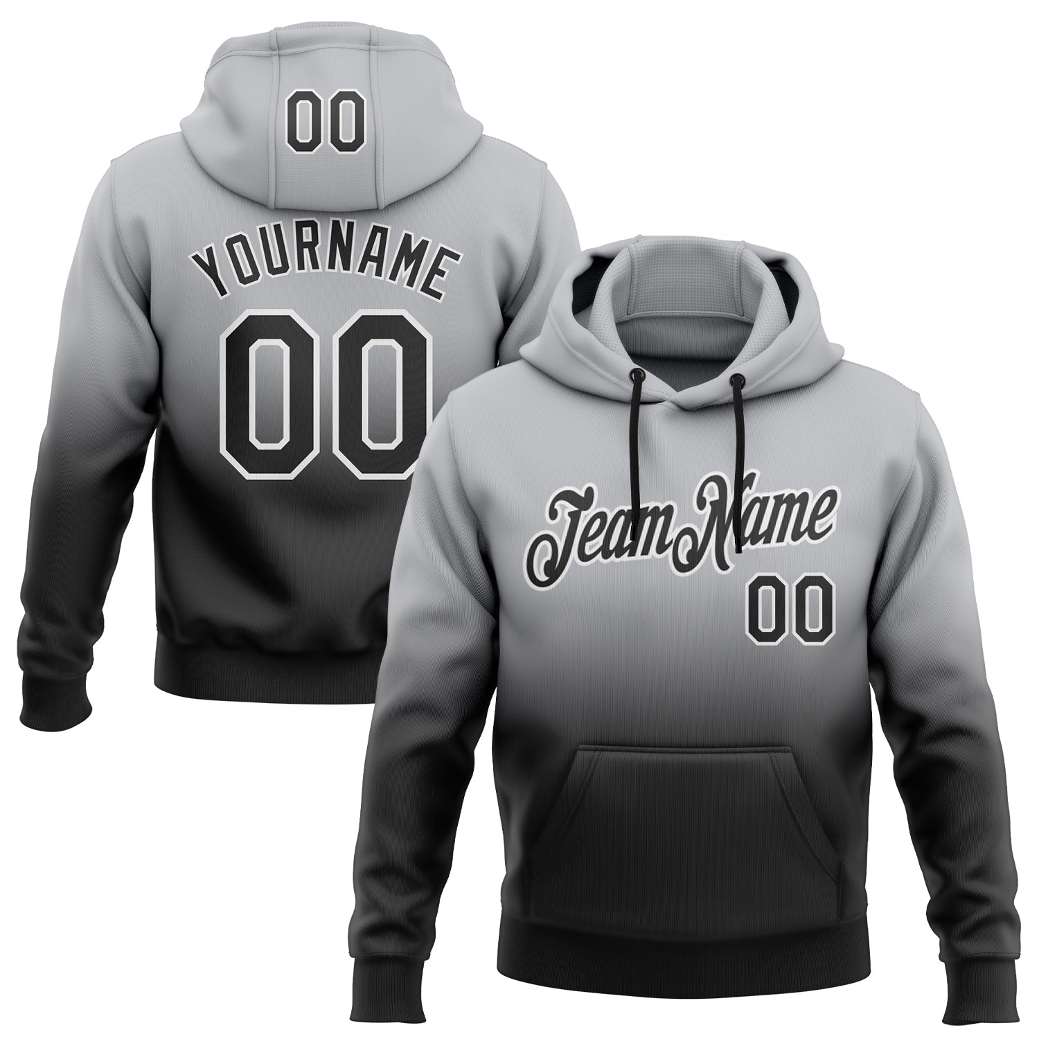 Custom Gray Black-White Fade Fashion Sports Pullover Sweatshirt Hoodie