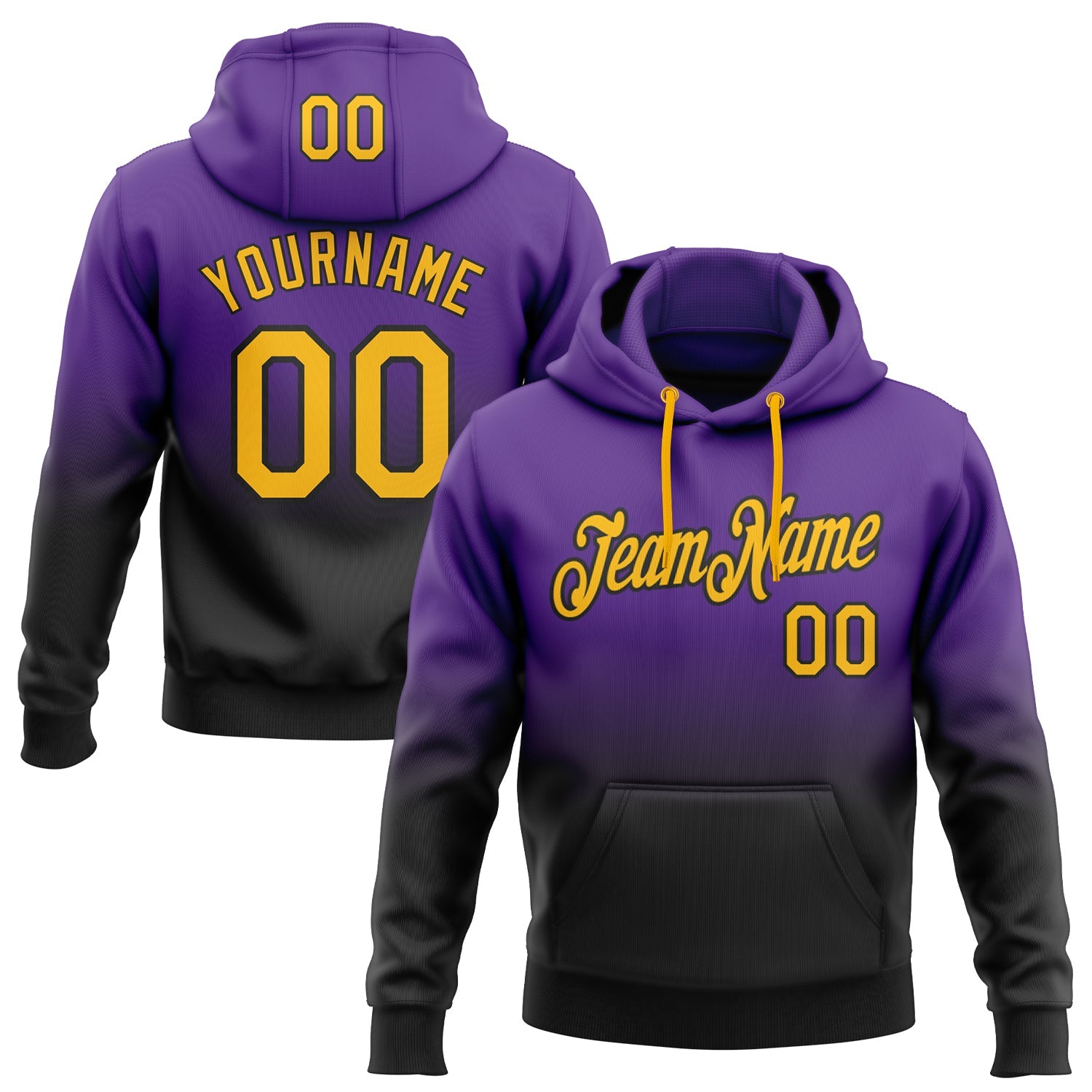 Custom Purple Gold-Black Fade Fashion Sports Pullover Sweatshirt Hoodie