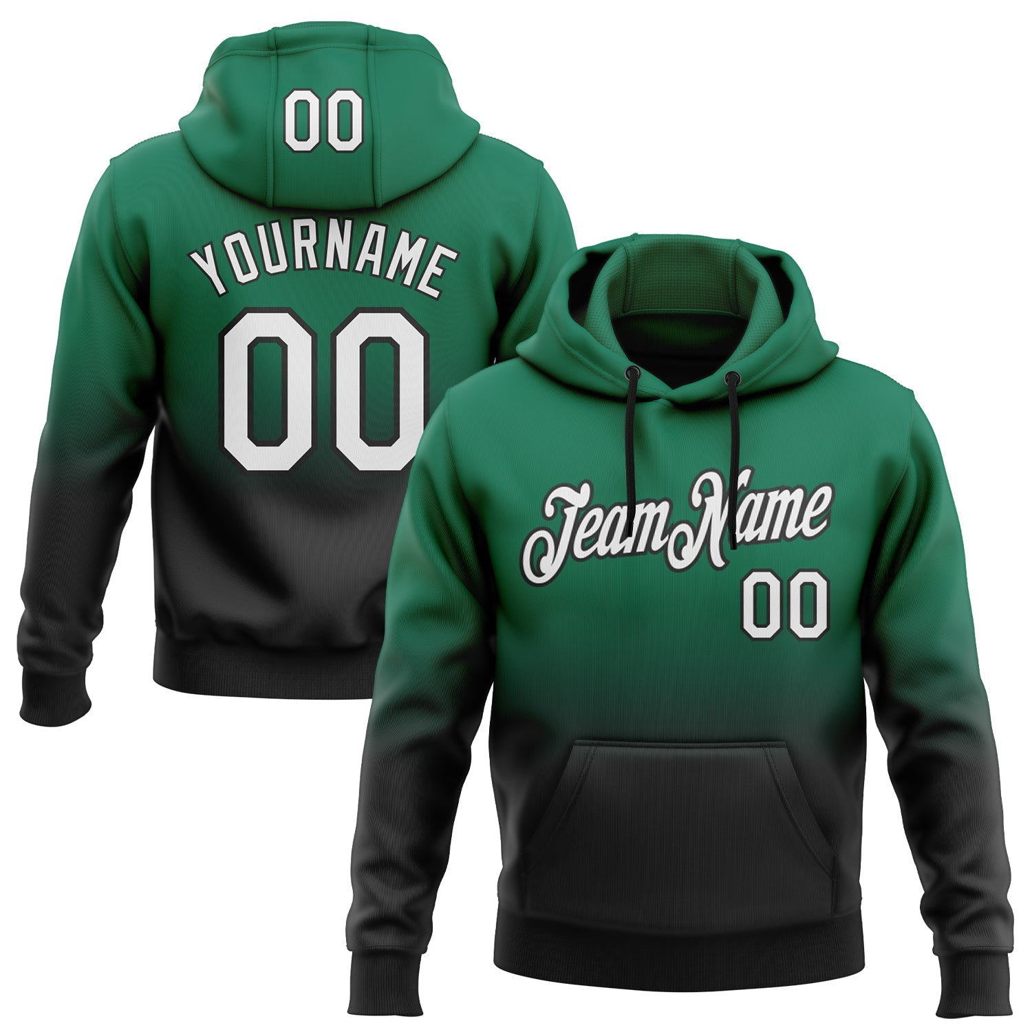Custom Kelly Green White-Black Fade Fashion Sports Pullover Sweatshirt Hoodie