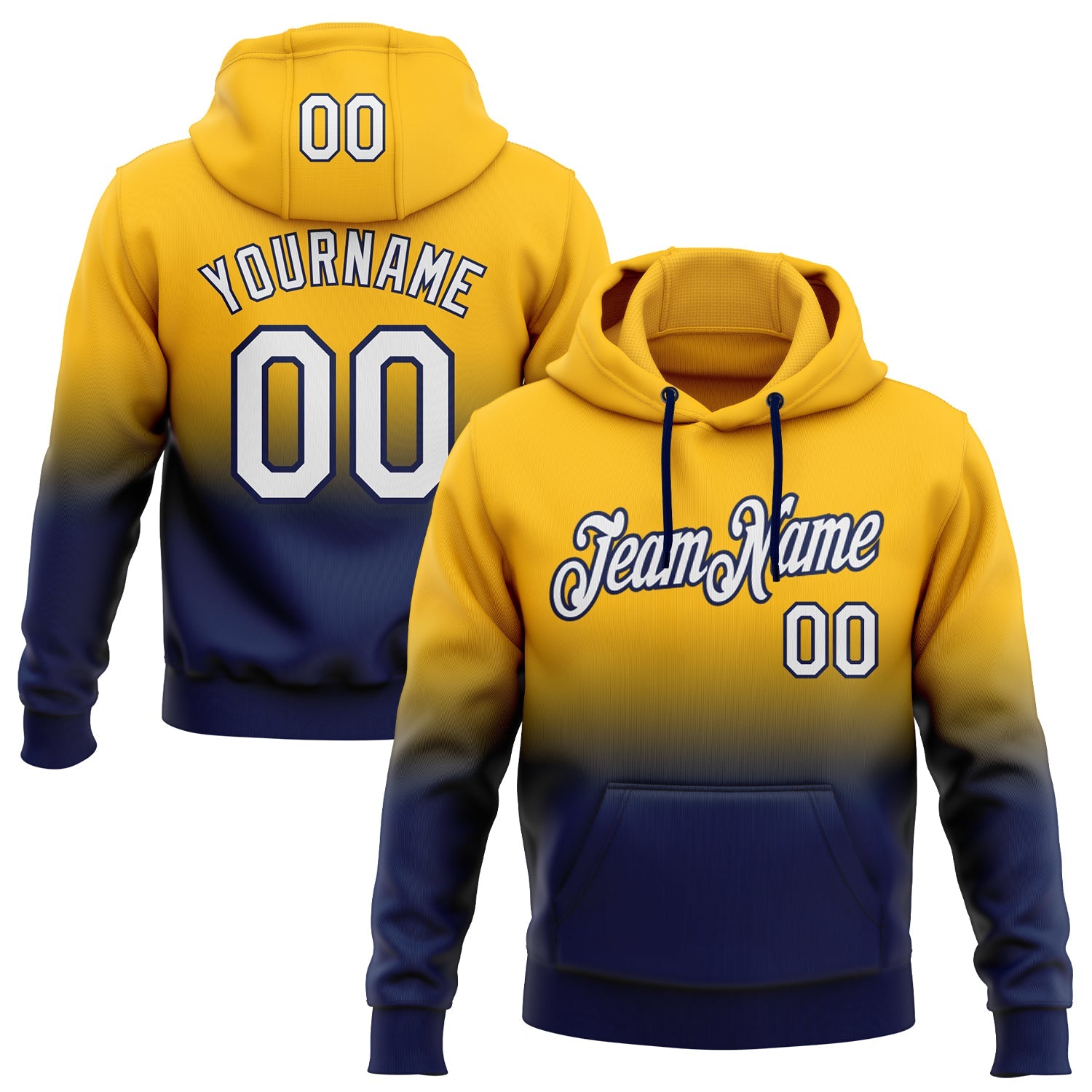 Custom Gold White-Navy Fade Fashion Sports Pullover Sweatshirt Hoodie