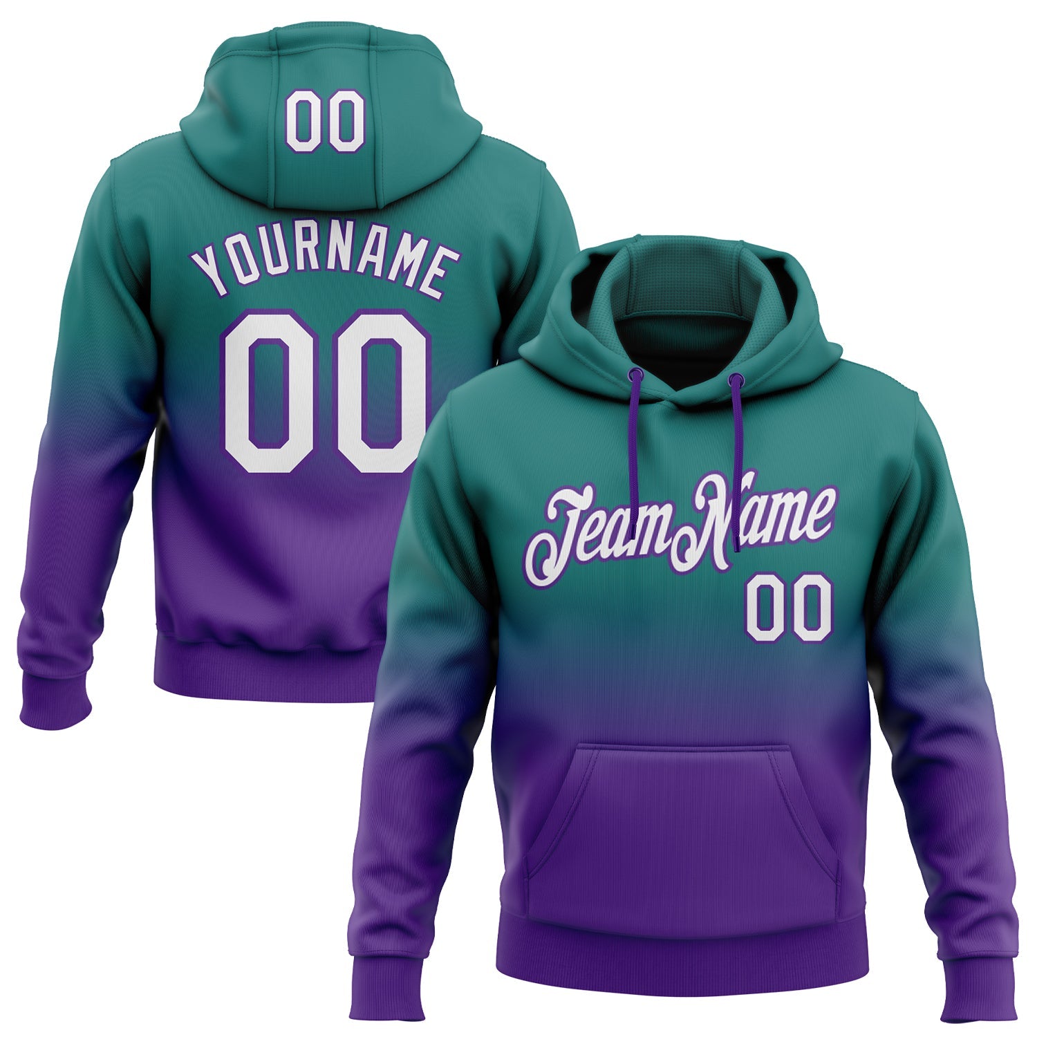 Custom Teal White-Purple Fade Fashion Sports Pullover Sweatshirt Hoodie