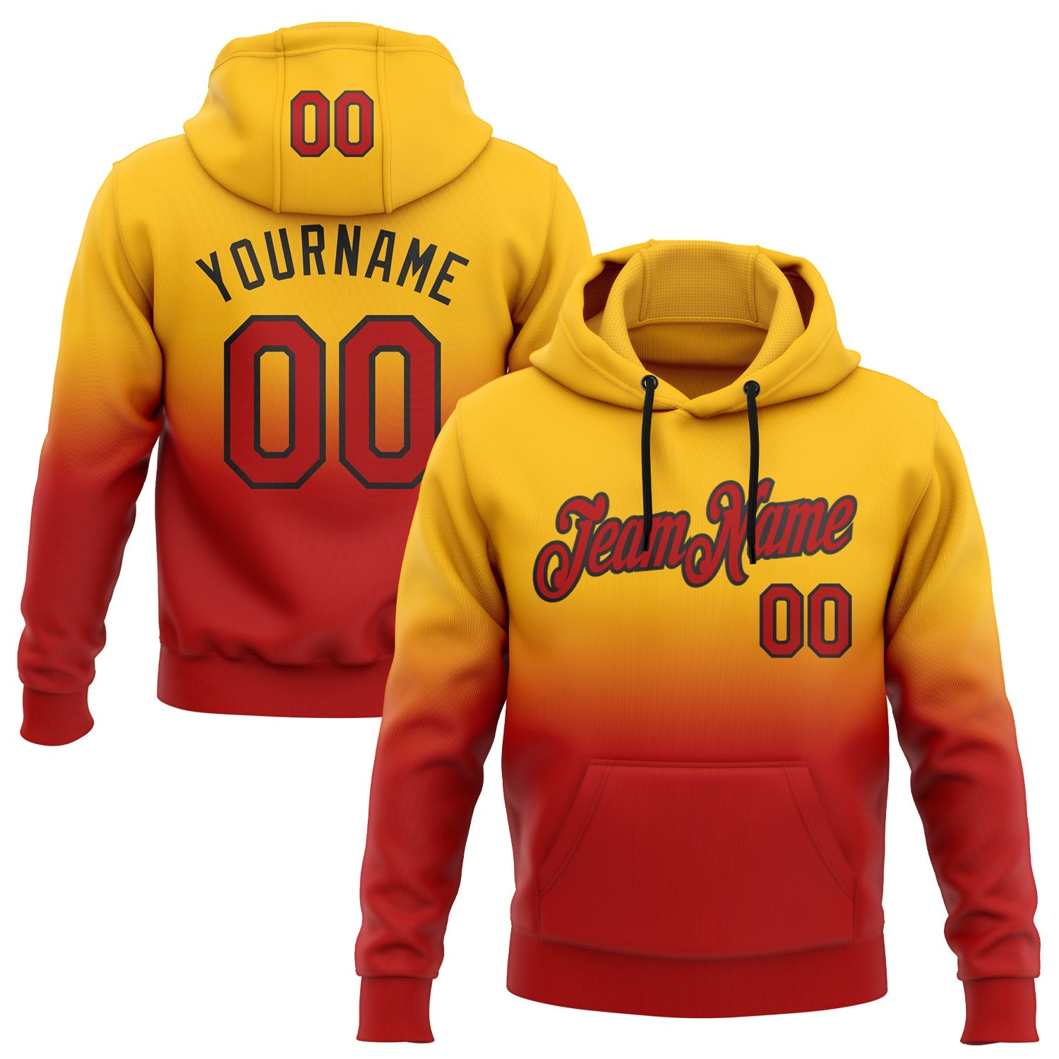 Custom Gold Red-Black Fade Fashion Sports Pullover Sweatshirt Hoodie
