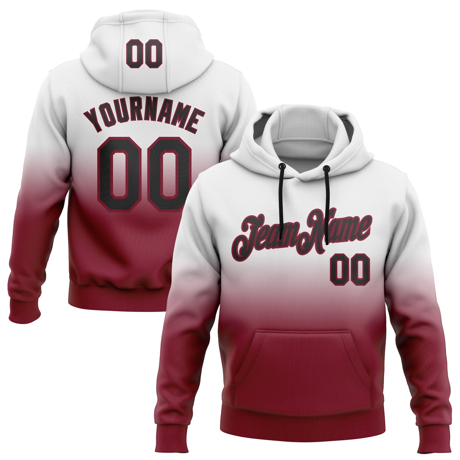 Custom White Black-Crimson Fade Fashion Sports Pullover Sweatshirt Hoodie