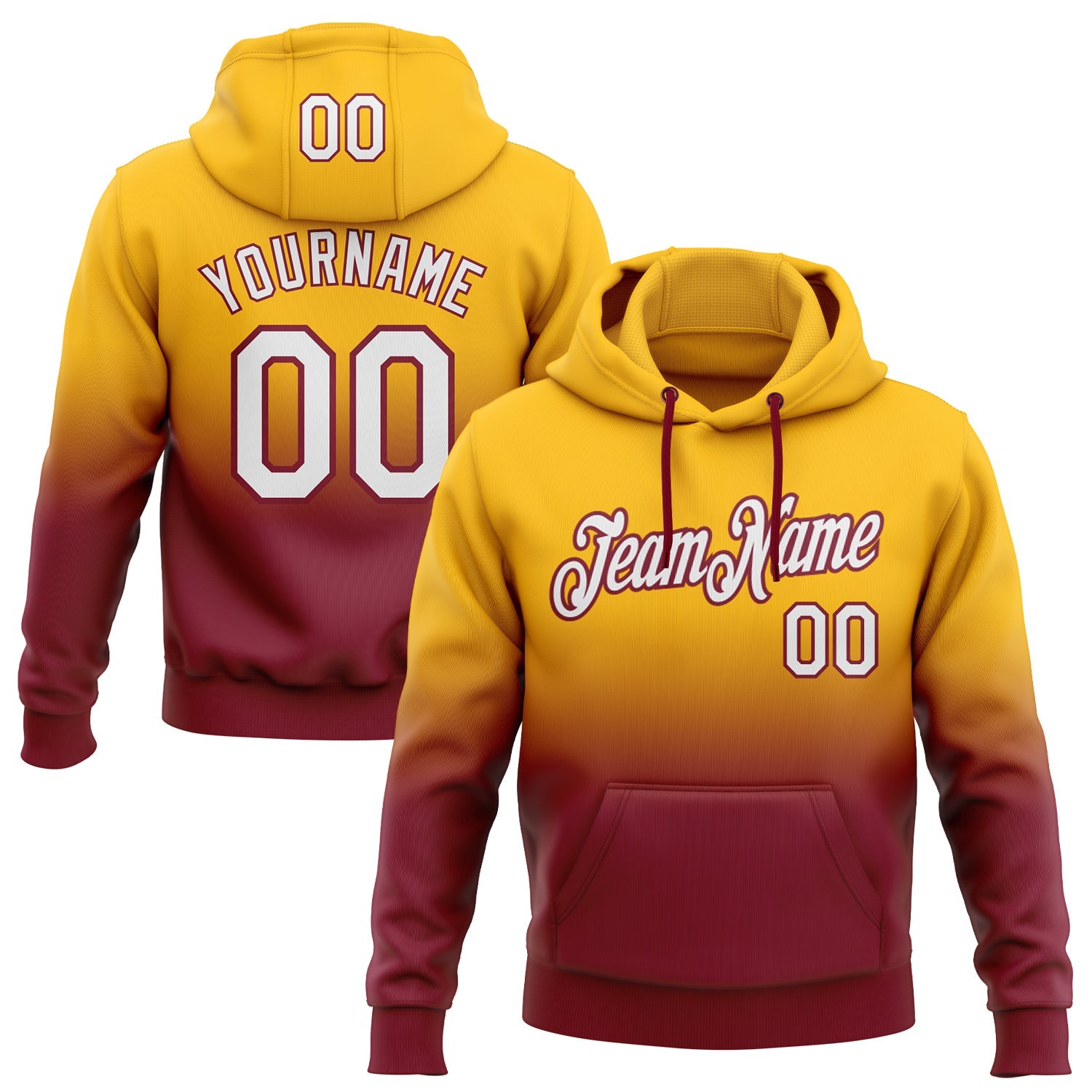 Custom Gold White-Crimson Fade Fashion Sports Pullover Sweatshirt Hoodie