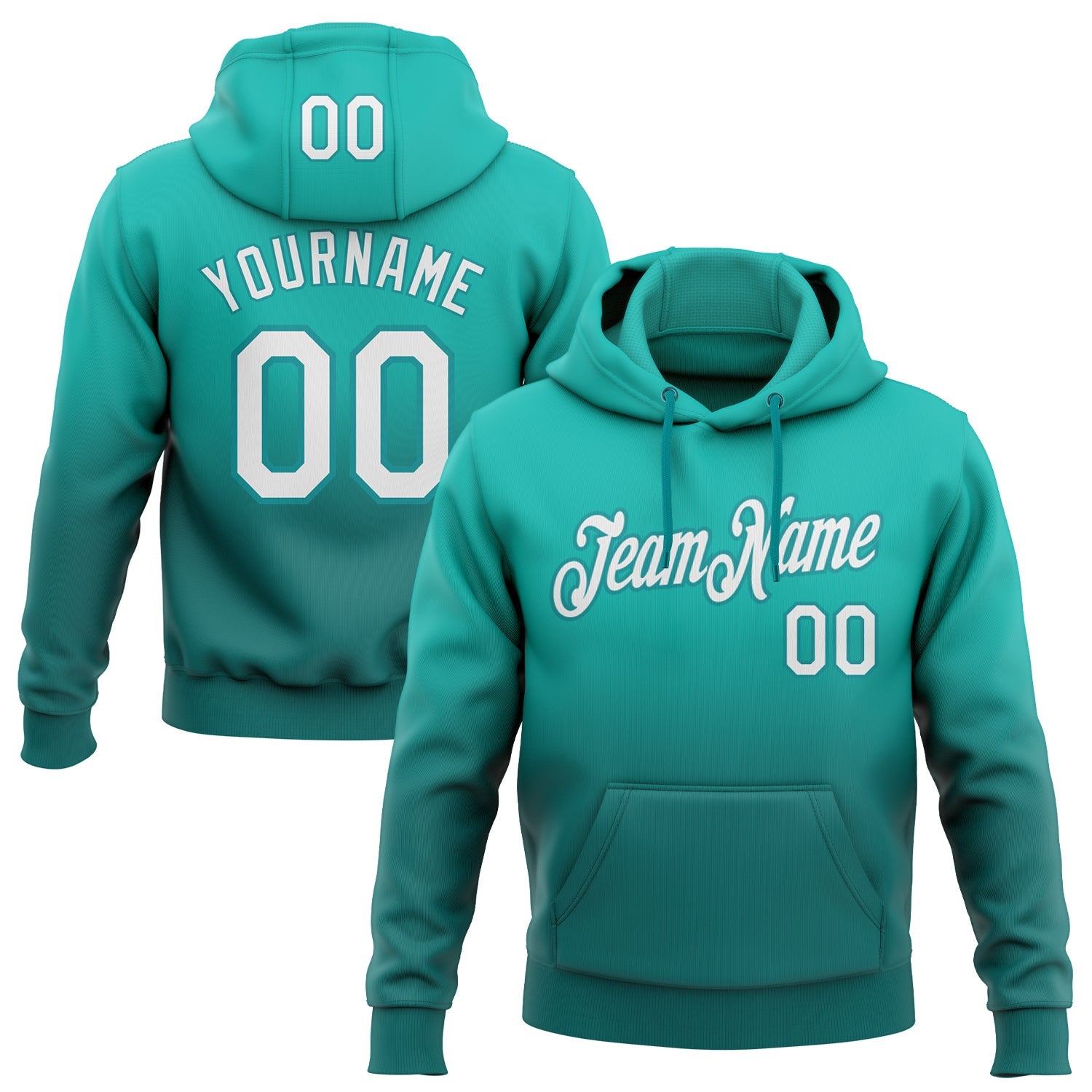 Custom Aqua White-Teal Fade Fashion Sports Pullover Sweatshirt Hoodie