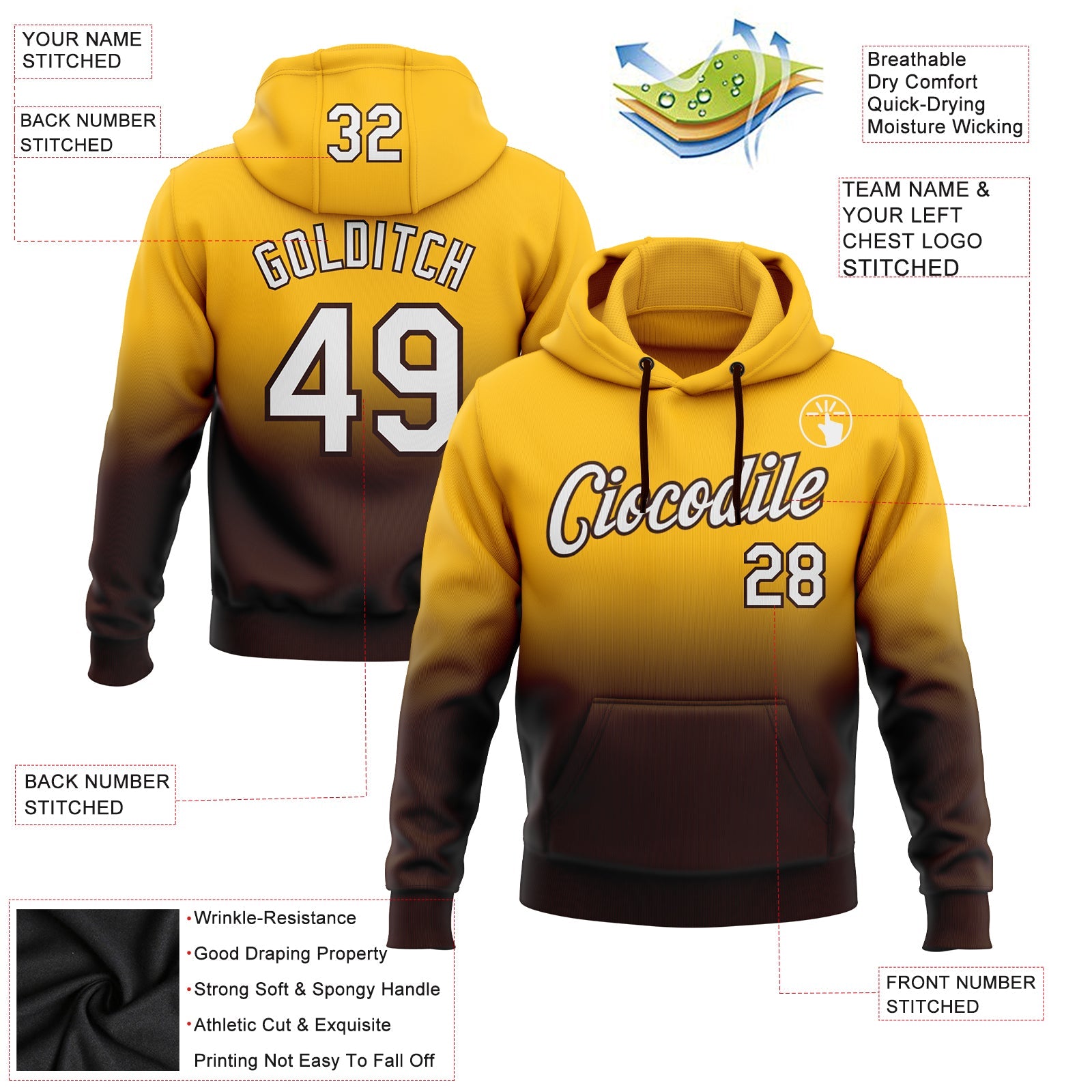 Custom Gold White-Brown Fade Fashion Sports Pullover Sweatshirt Hoodie