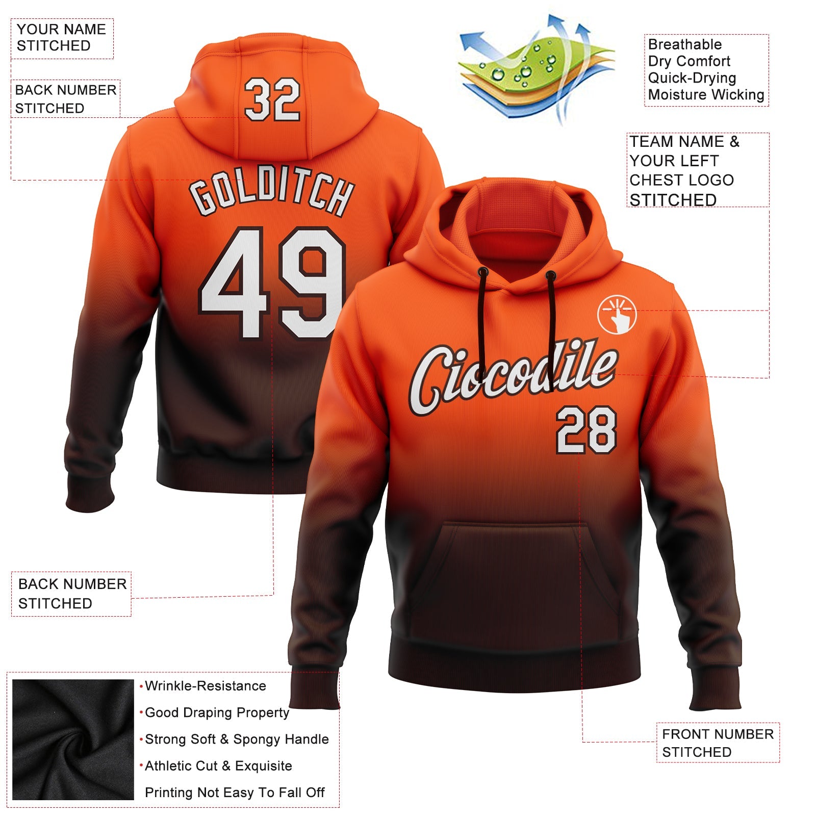 Custom Orange White-Brown Fade Fashion Sports Pullover Sweatshirt Hoodie