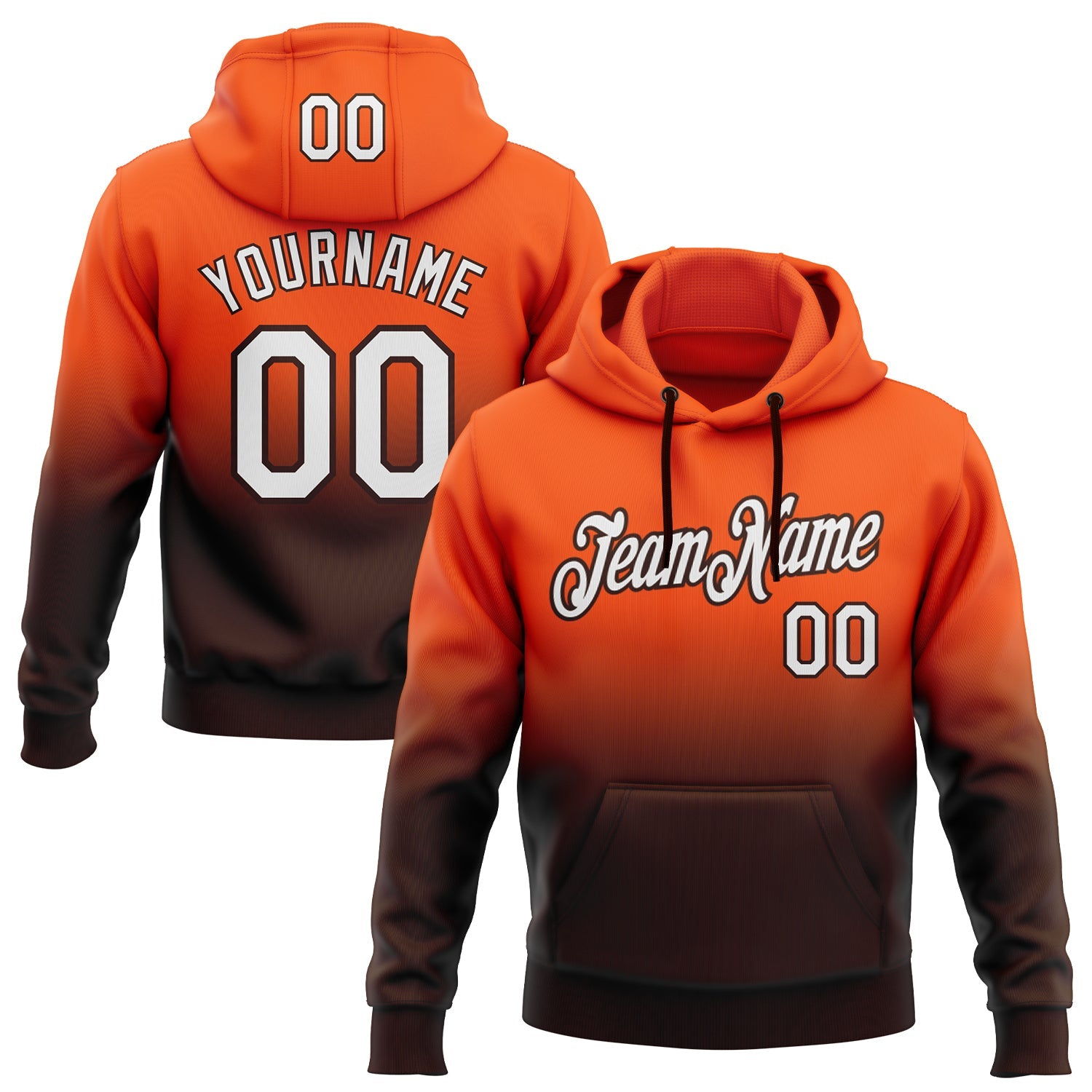 Custom Orange White-Brown Fade Fashion Sports Pullover Sweatshirt Hoodie