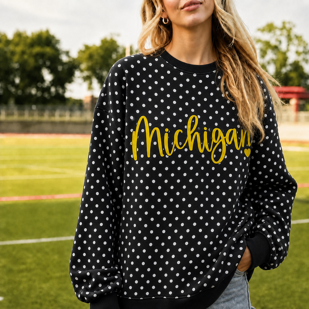 Custom 3D Puff Print Team Polka Dot Sweatshirt | Gifts for Sports Mom | Game Day Wear