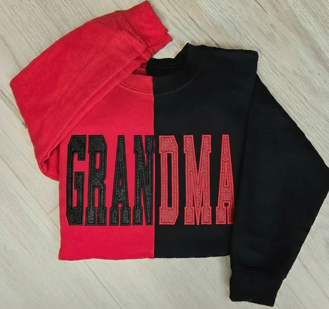 Custom Glitter Two Tone MAMA Embroidered Sweatshirt with Kid's Name on Sleeve | Christmas Gifts for Mom