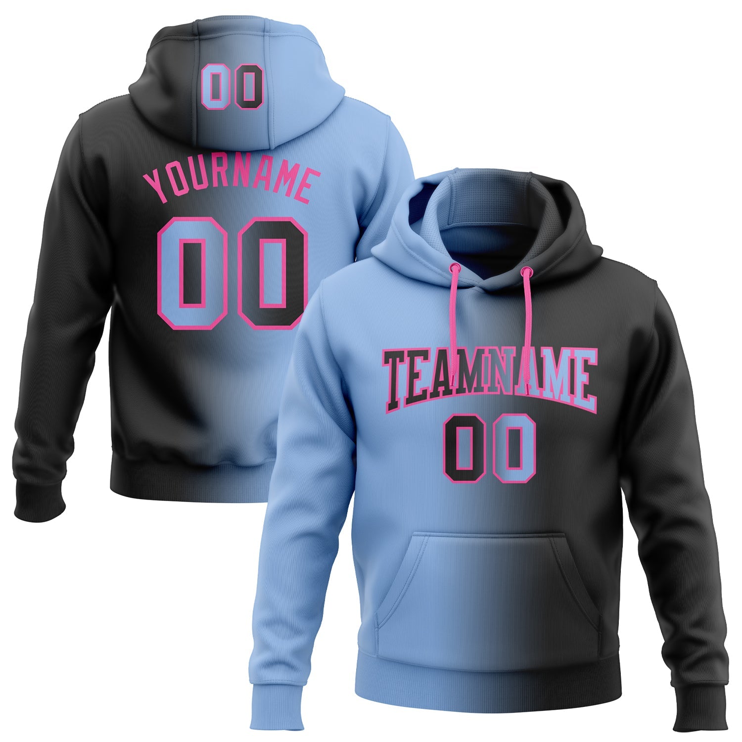 Custom Gradient Fashion Black Light Blue-Pink Sports Pullover Sweatshirt Hoodie