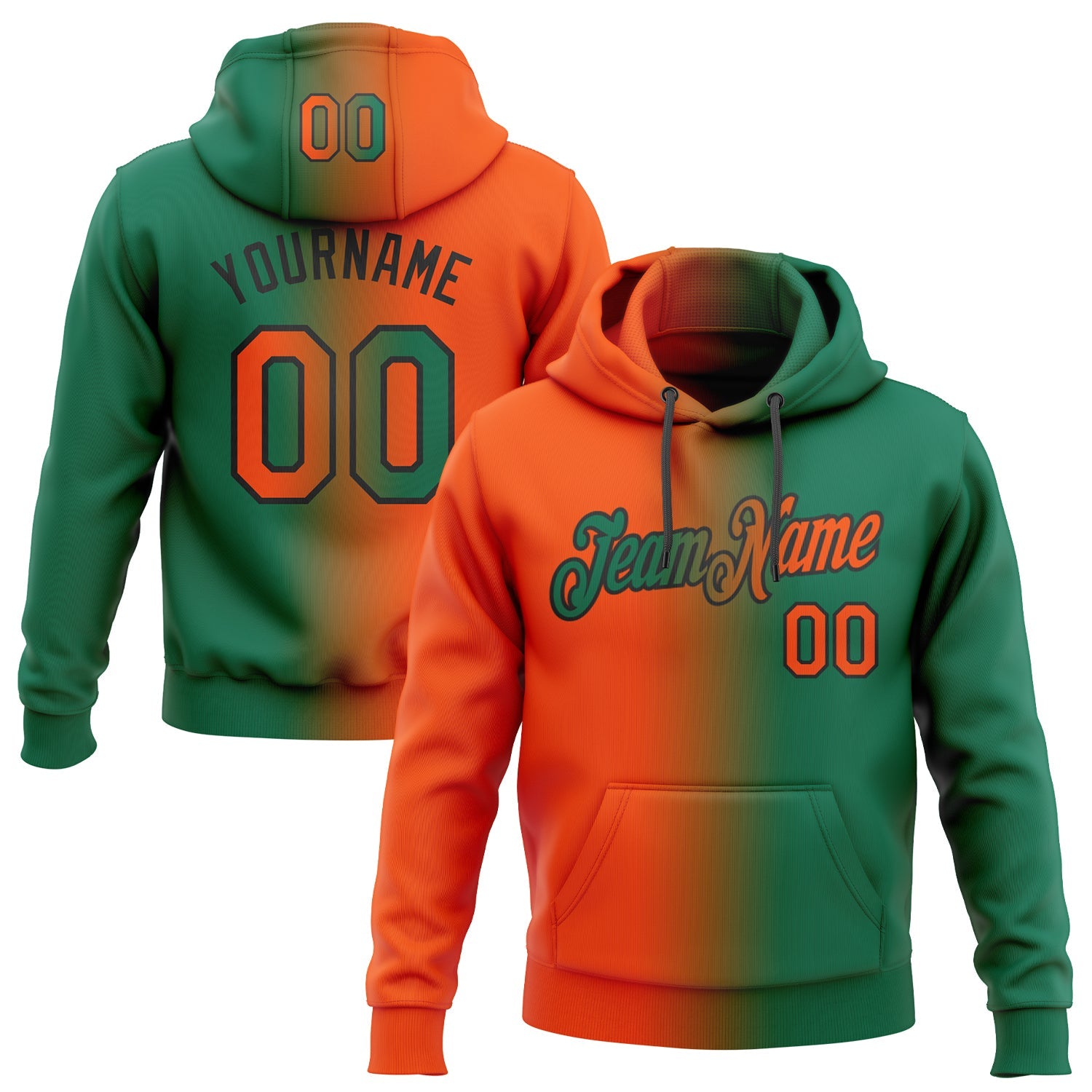 Custom Gradient Fashion Kelly Green Orange-Black Sports Pullover Sweatshirt Hoodie