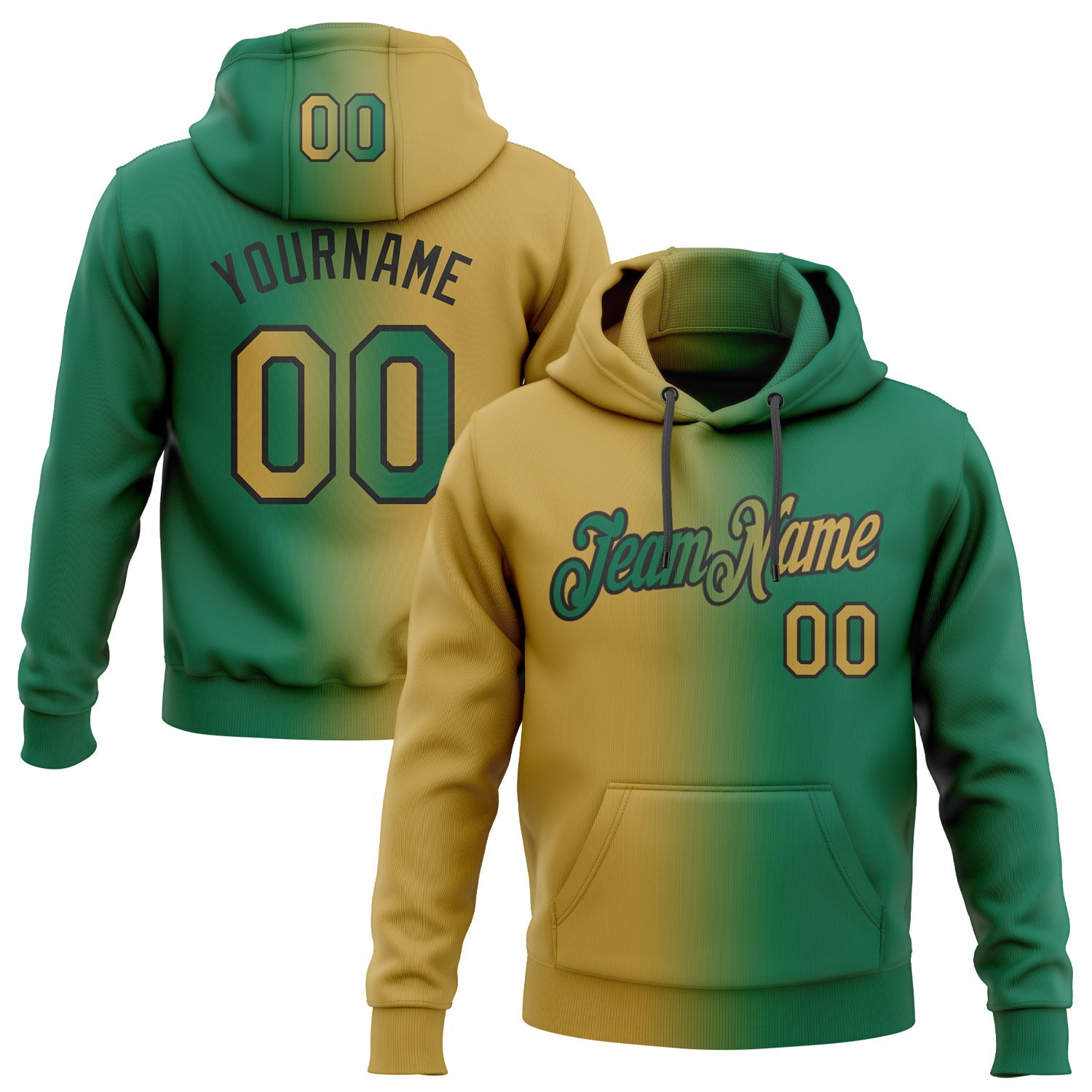 Custom Gradient Fashion Kelly Green Old Gold-Black Sports Pullover Sweatshirt Hoodie