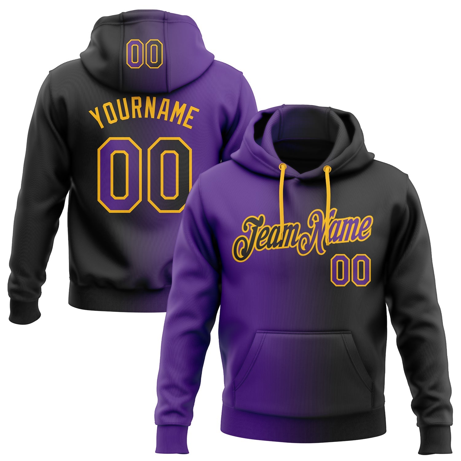 Custom Gradient Fashion Black Purple-Gold Sports Pullover Sweatshirt Hoodie