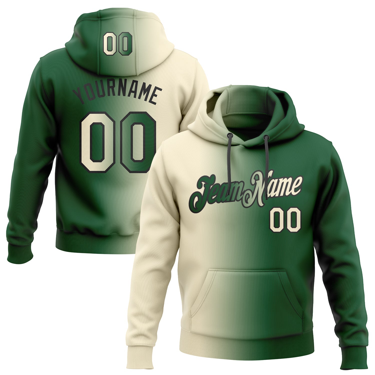 Custom Gradient Fashion Green Cream-Black Sports Pullover Sweatshirt Hoodie