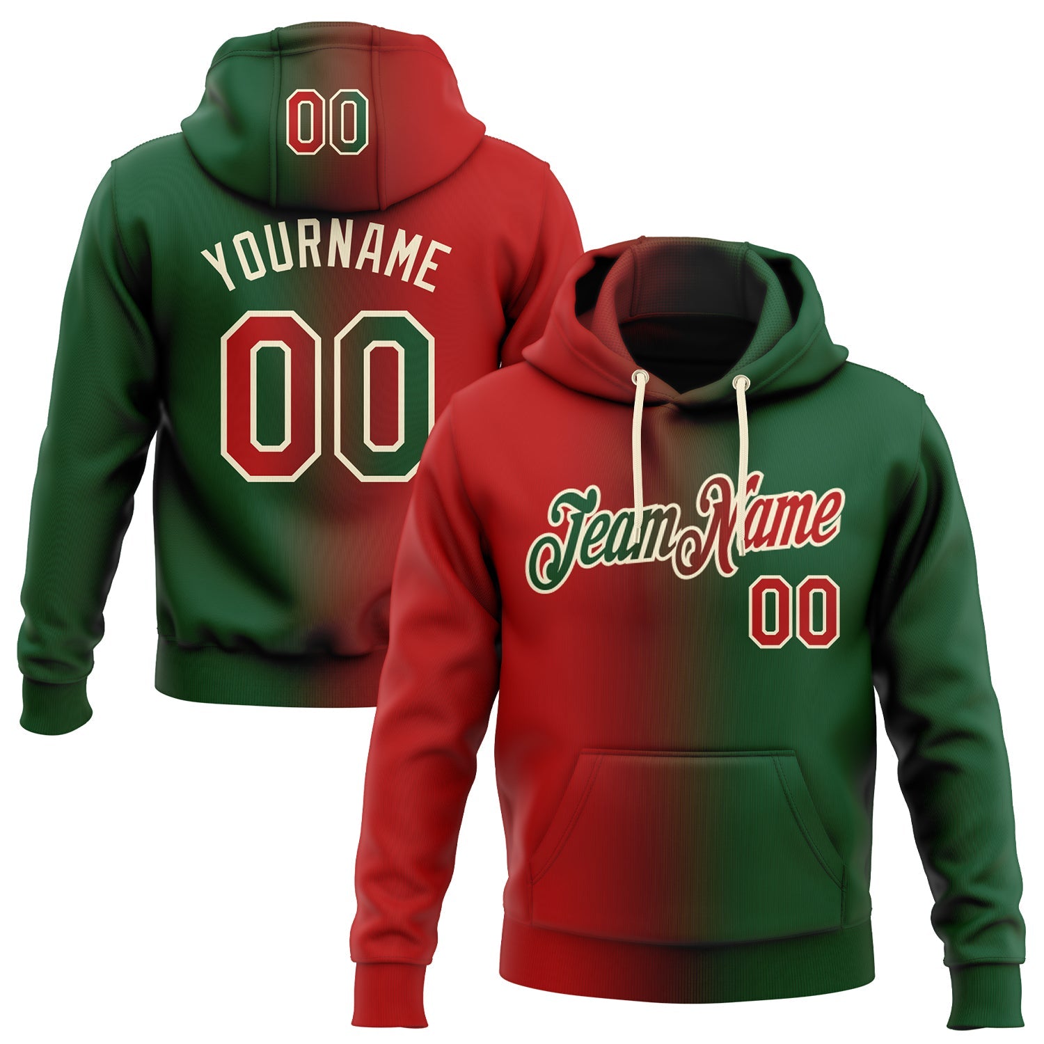 Custom Gradient Fashion Green Red-Cream Sports Pullover Sweatshirt Hoodie