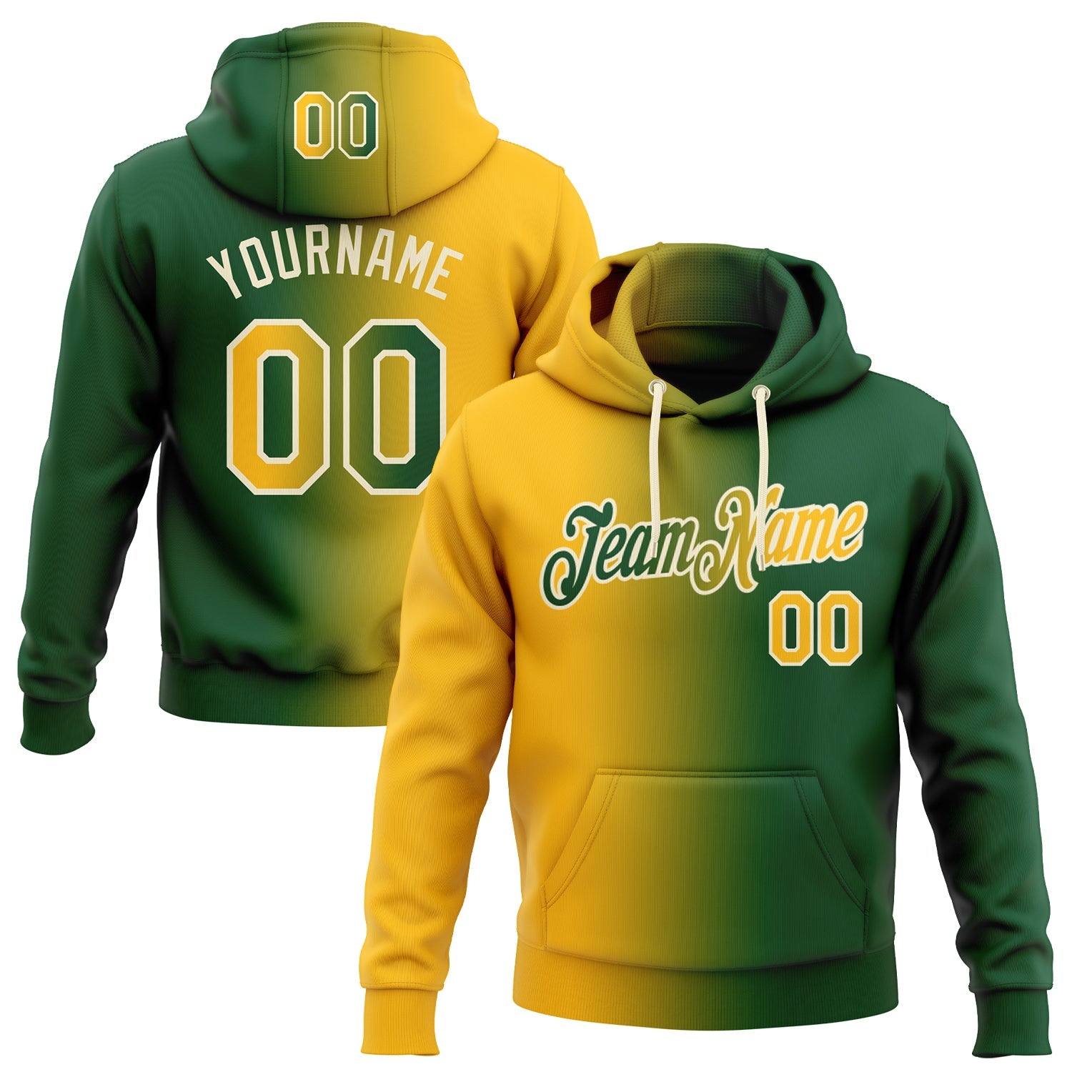 Custom Gradient Fashion Green Gold-Cream Sports Pullover Sweatshirt Hoodie