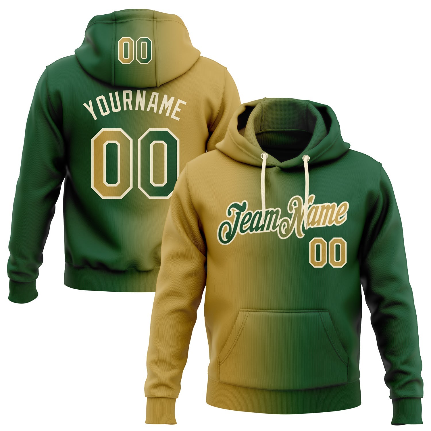 Custom Gradient Fashion Green Old Gold-Cream Sports Pullover Sweatshirt Hoodie