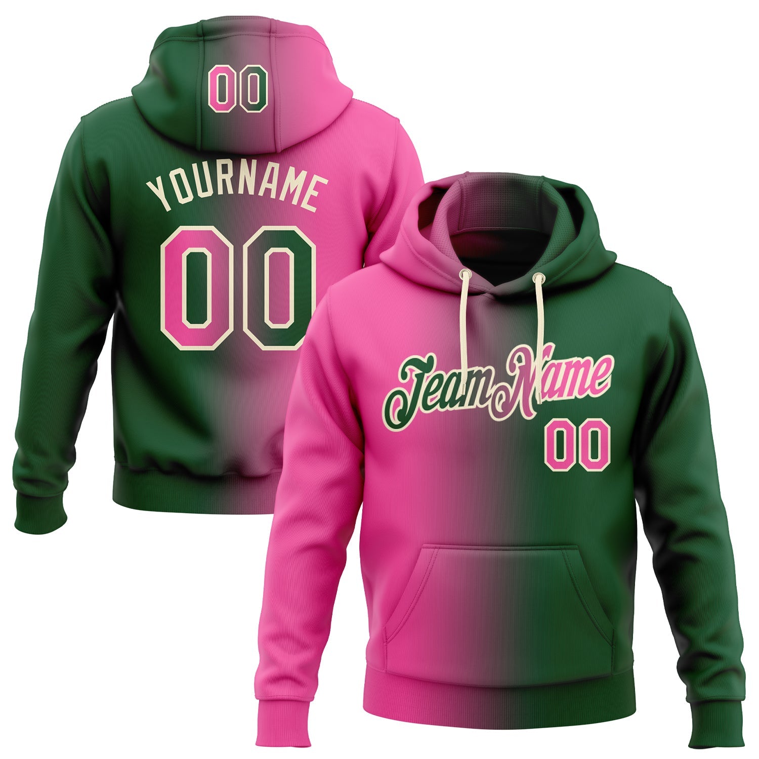 Custom Gradient Fashion Green Pink-Cream Sports Pullover Sweatshirt Hoodie
