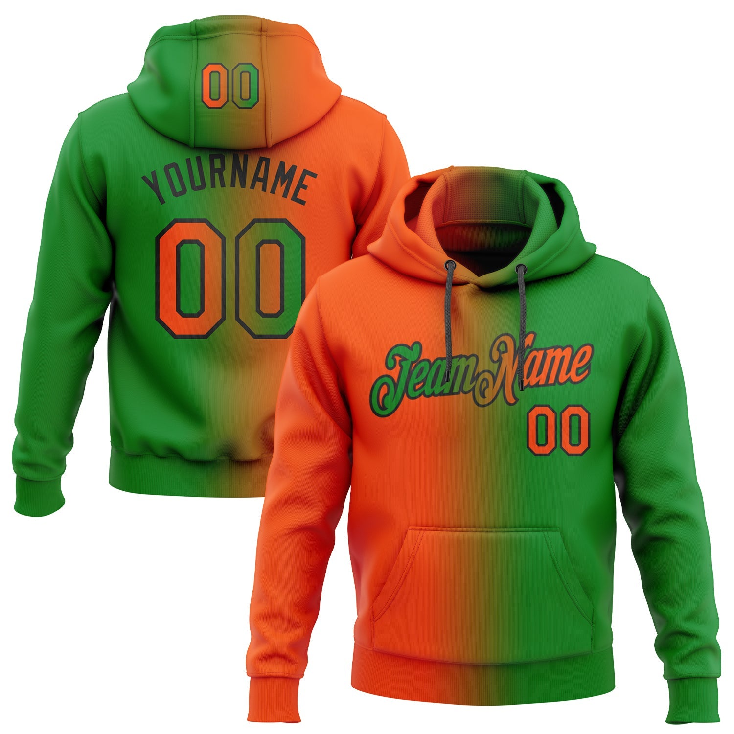 Custom Gradient Fashion Grass Green Orange-Black Sports Pullover Sweatshirt Hoodie