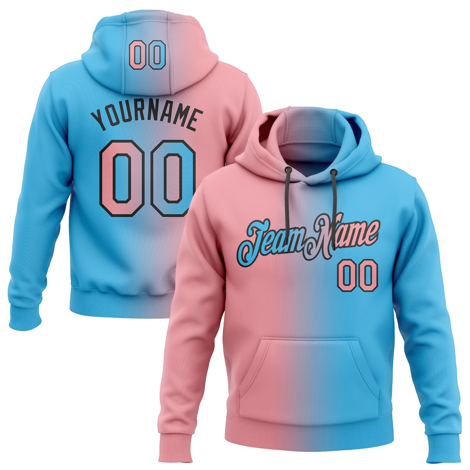 Custom Gradient Fashion Sky Blue Medium Pink-Black Sports Pullover Sweatshirt Hoodie