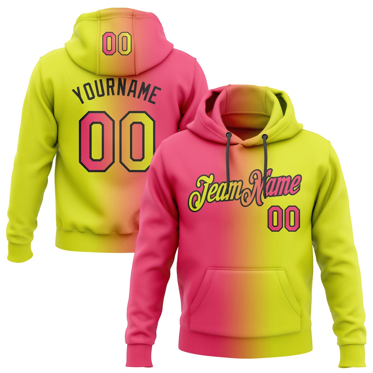 Custom Gradient Fashion Neon Yellow Neon Pink-Black Sports Pullover Sweatshirt Hoodie