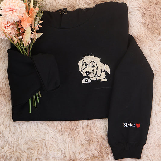 Custom Black Dog Photo Embroidered Hoodie,Dog Name On The Sleeve,Gift for Pet Lover