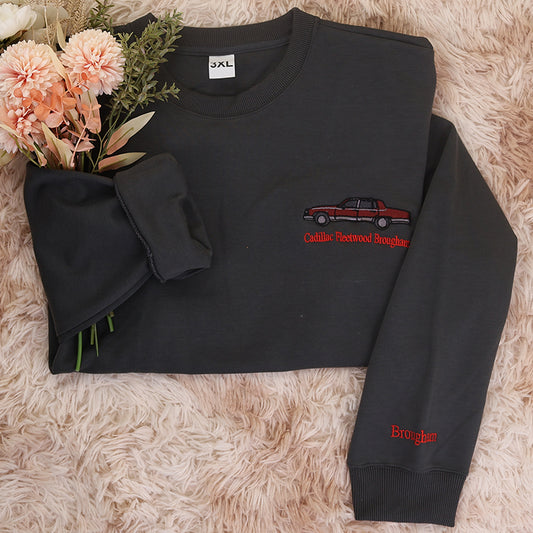 Custom Black Embroidered Car Crewneck Sweatshirt,Personalized Photo Unique Gift , Name On The Sleeve,Father's Day Gift