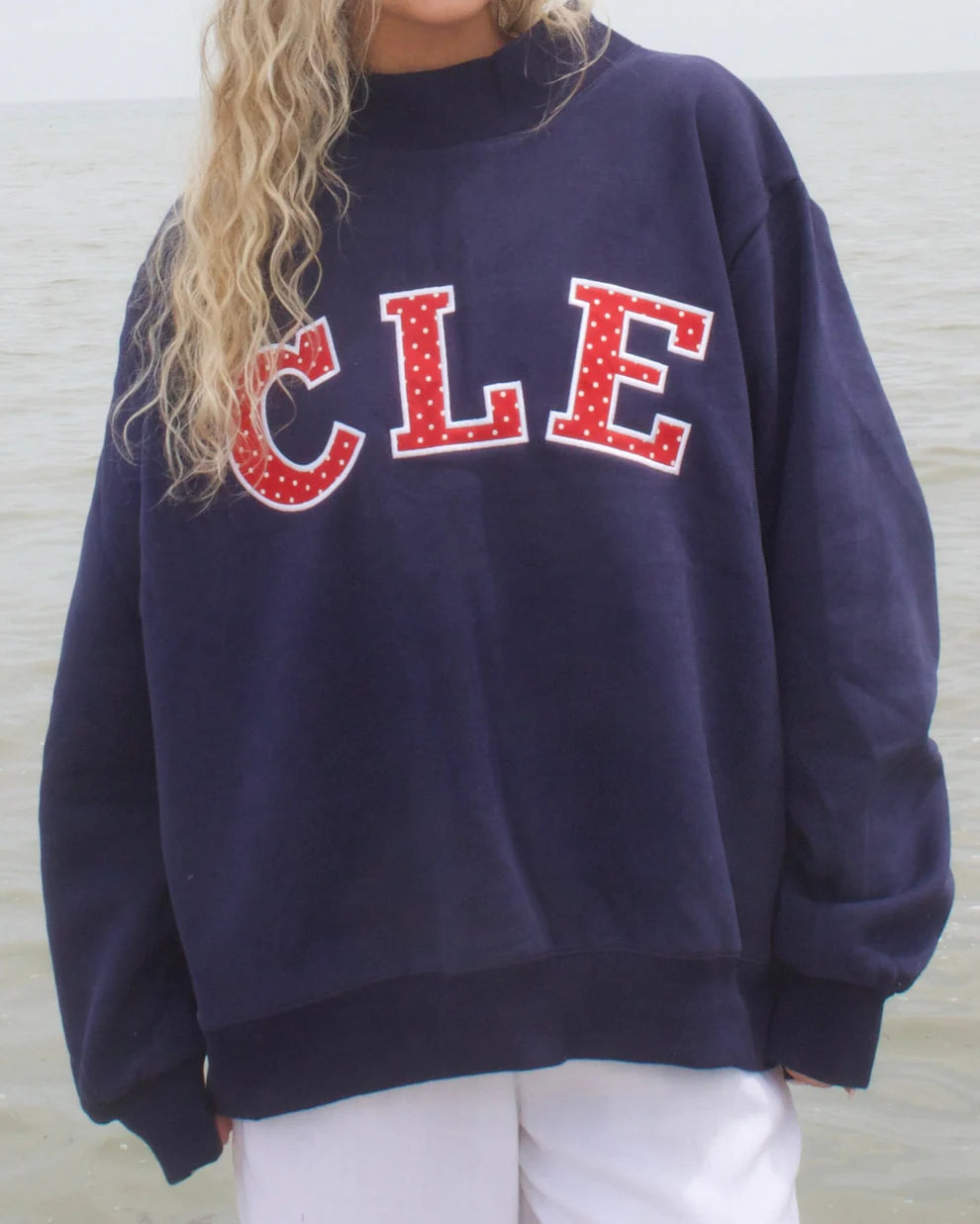 Custom Oversized Polka Dot Mockneck Pullover | Relaxed-Fit Half-Turtleneck with Appliqué Embroidered Vintage Dots