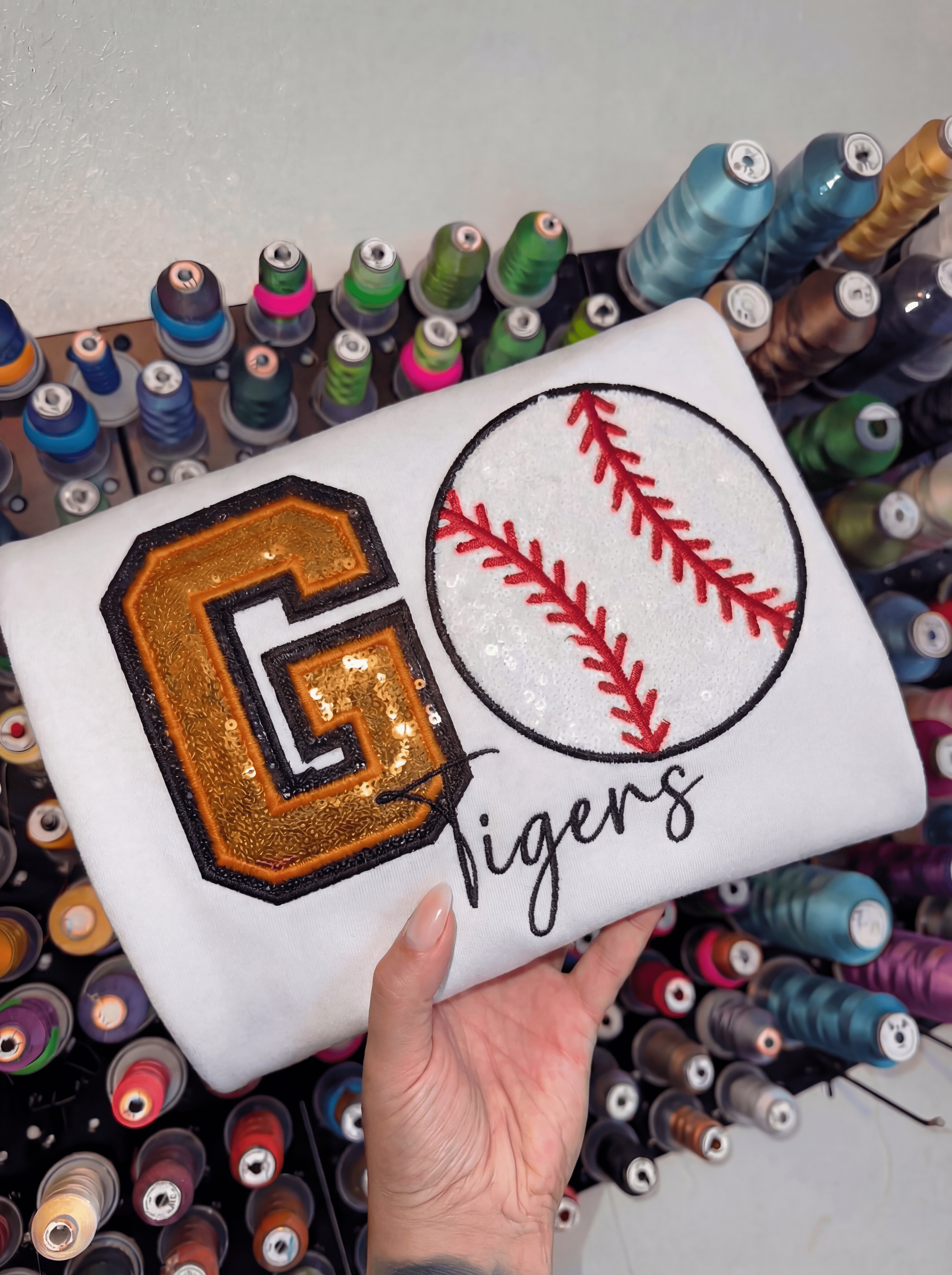 Custom Game Day Baseball Sweatshirt – Sequin Varsity Letter & Applique School Spirit Wear | Gifts for Sports Mom