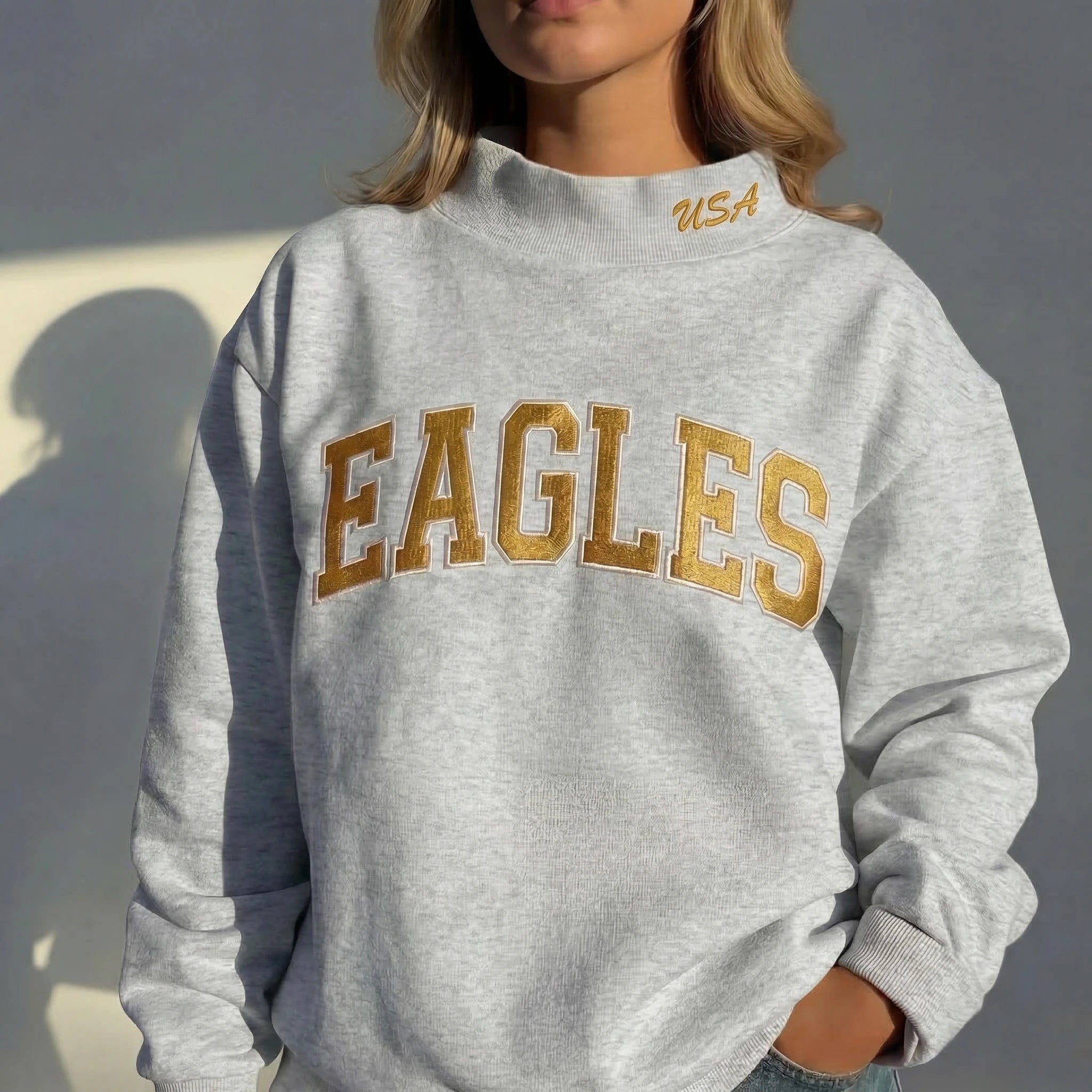 Custom Mockneck Embroidered Team Name Sweatshirt – Stand-up Collar | Gifts for Sports Mom