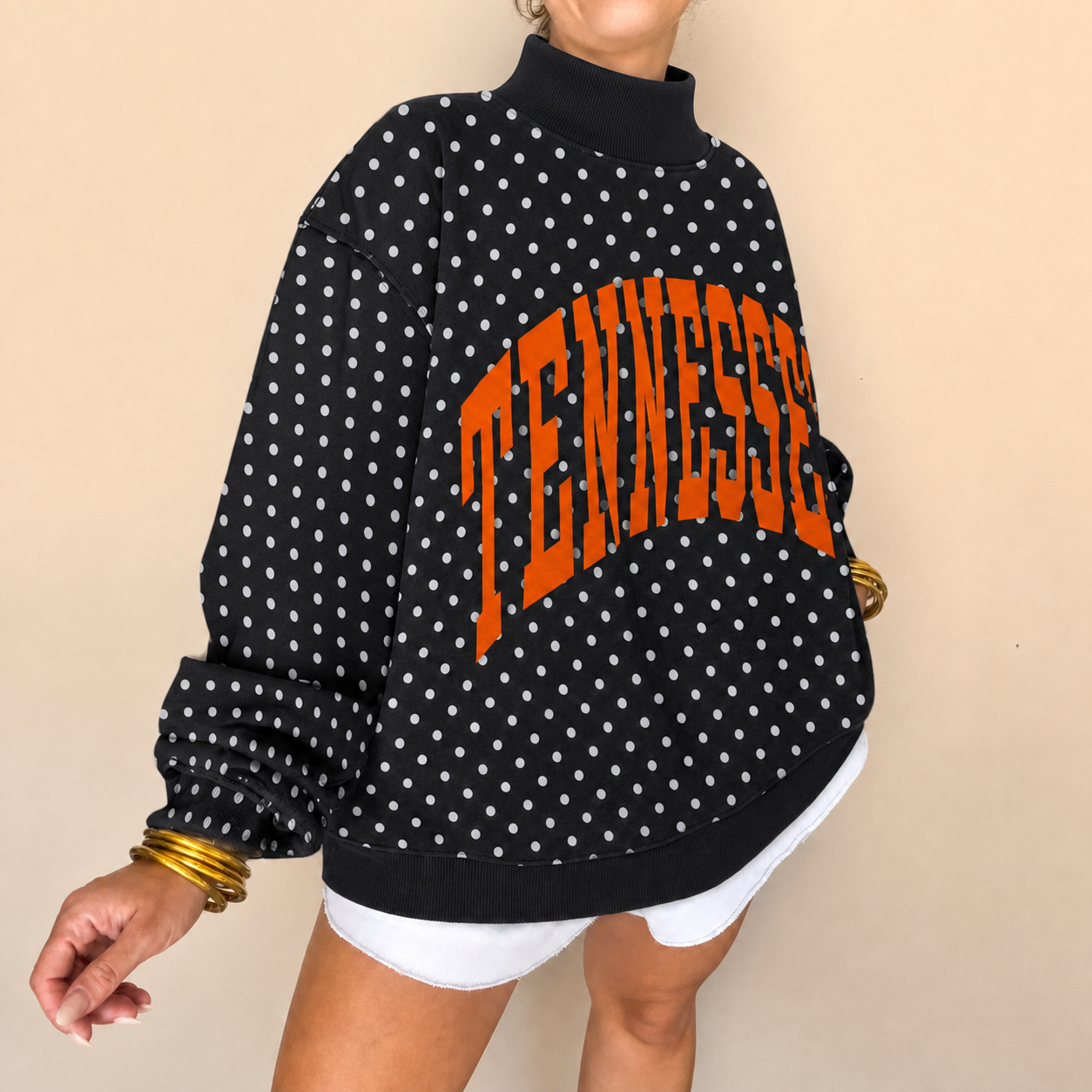 Custom College Print Team Name Stand-up Collar Polka Dot Sweatshirt | Sports Gifts | Game Day Wear