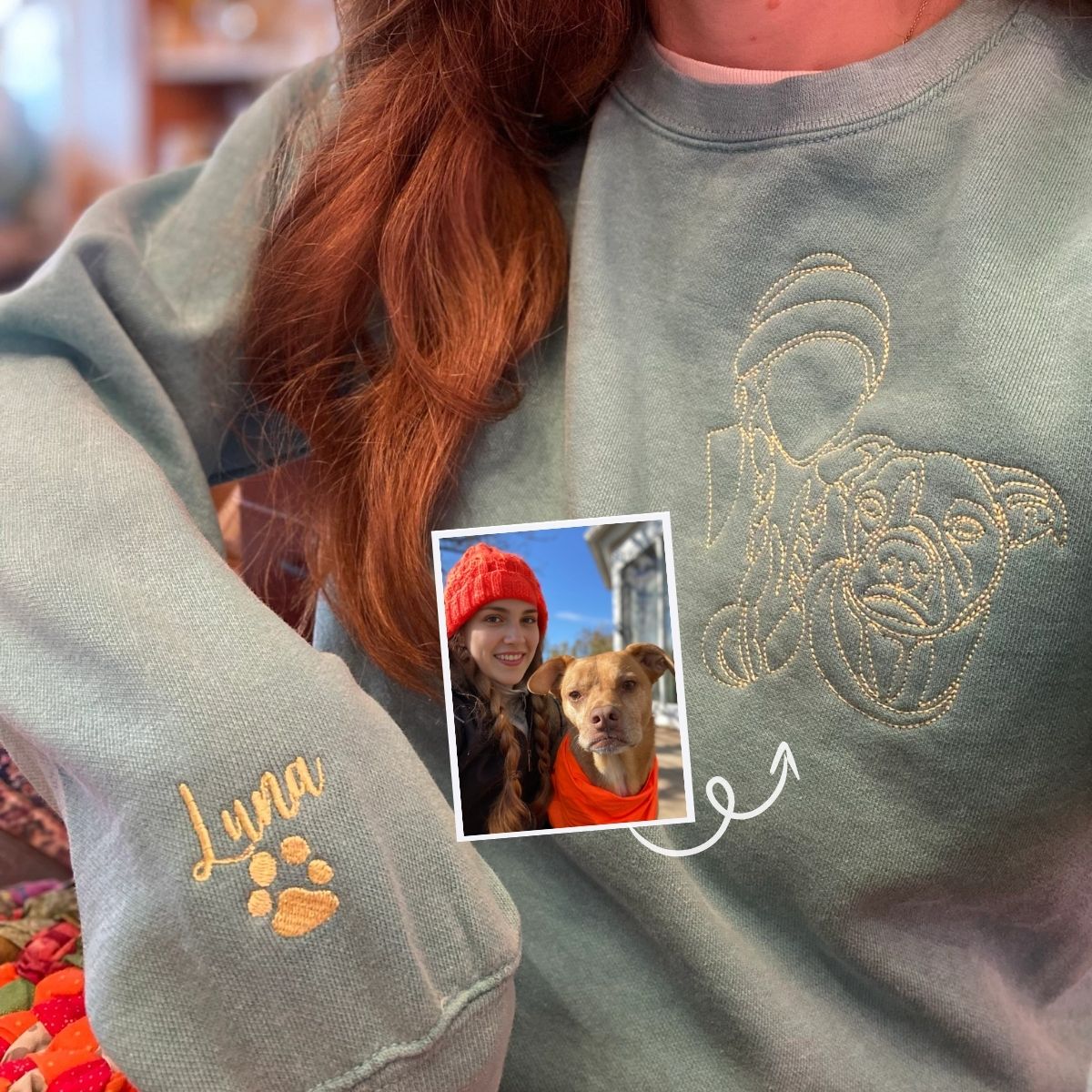 Custom Embroidered Pitbulldog Mom Sweatshirt or Hoodie with Picture | Gifts for Pet Lovers