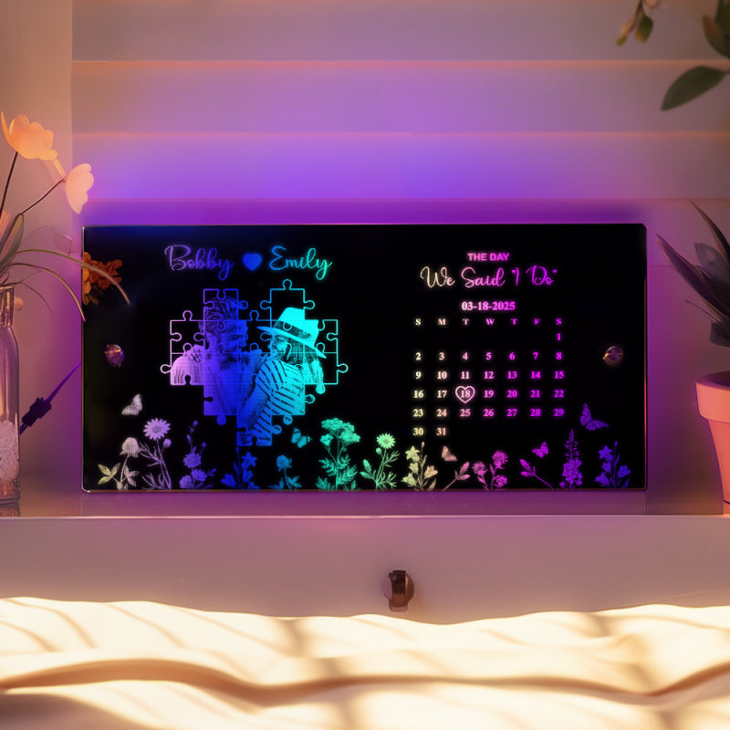 Custom Valentine's Day Photo Puzzle Mirror Light Customized Date Memorial Gifts | Couple Anniversary Gift