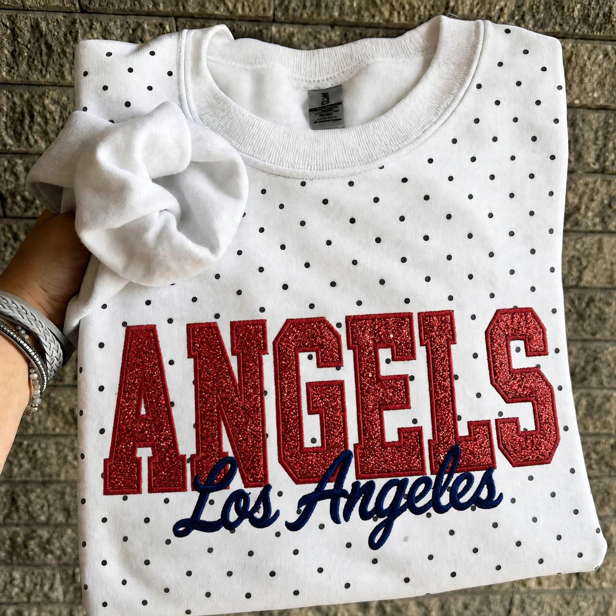 Custom Embroidered Baseball Team Glitter Vinyl Polka Dot Sweatshirt - Game Day Best Gear | Baseball Lover Gift