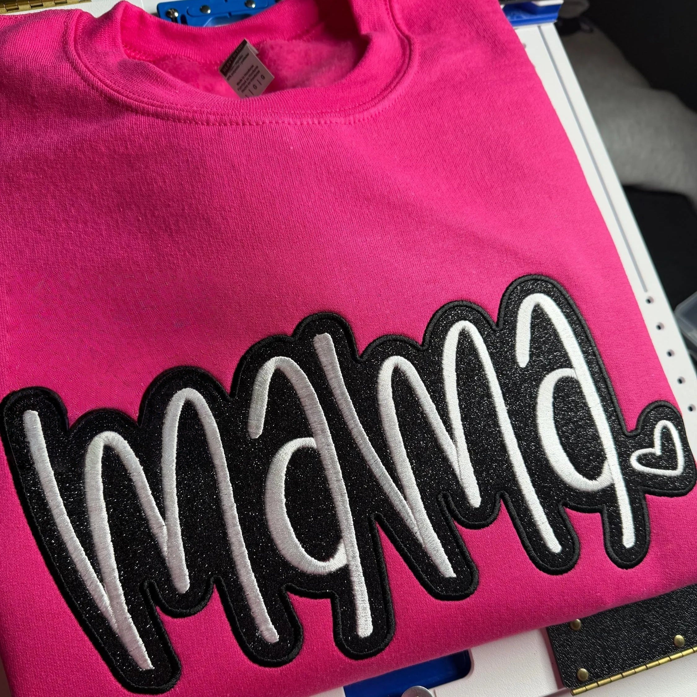 Custom Mama Glitter Applique Sweatshirt With Heart | Mother's Day Gift