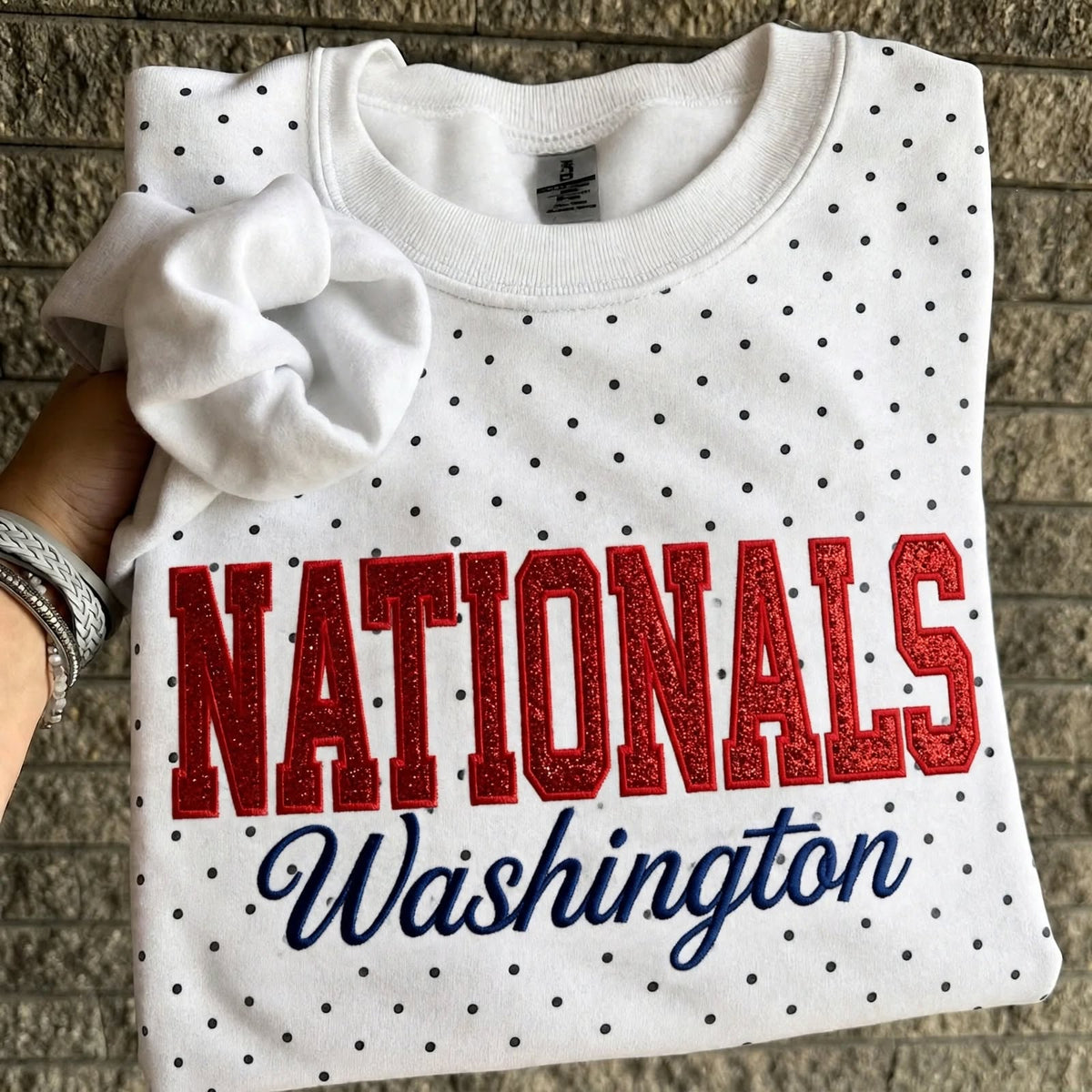 Custom Embroidered Baseball Team Glitter Vinyl Polka Dot Sweatshirt - Game Day Best Gear | Baseball Lover Gift