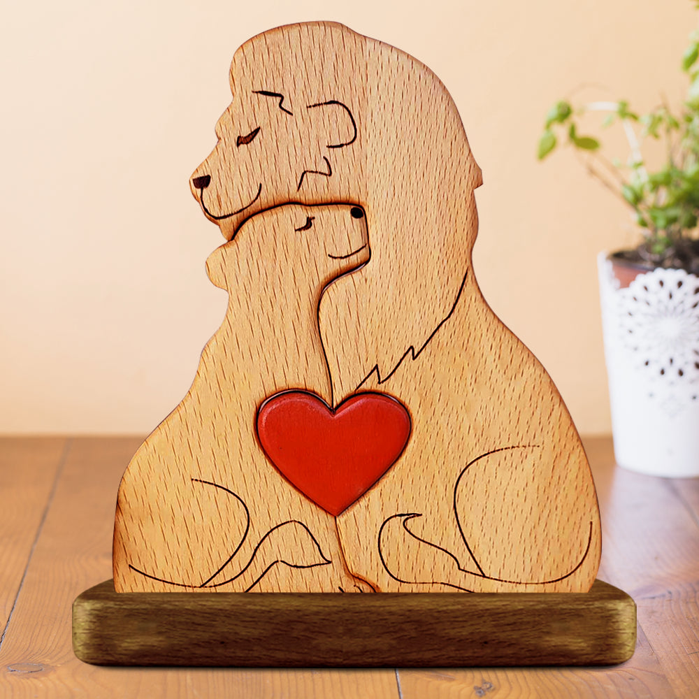 Personalized Lion Wooden Puzzle Family - Wooden Pet Carvings | Gift for Mom, Dad