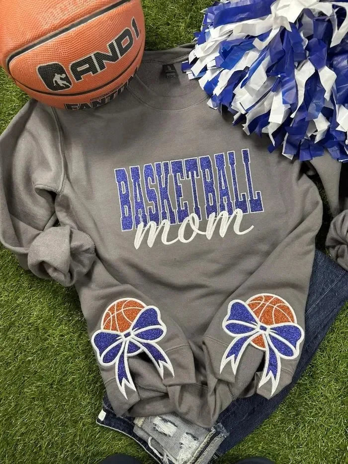 Custom Bow Sport Mom Glitter Embroidered Sweatshirt | Cheer Mom Game Day Gifts