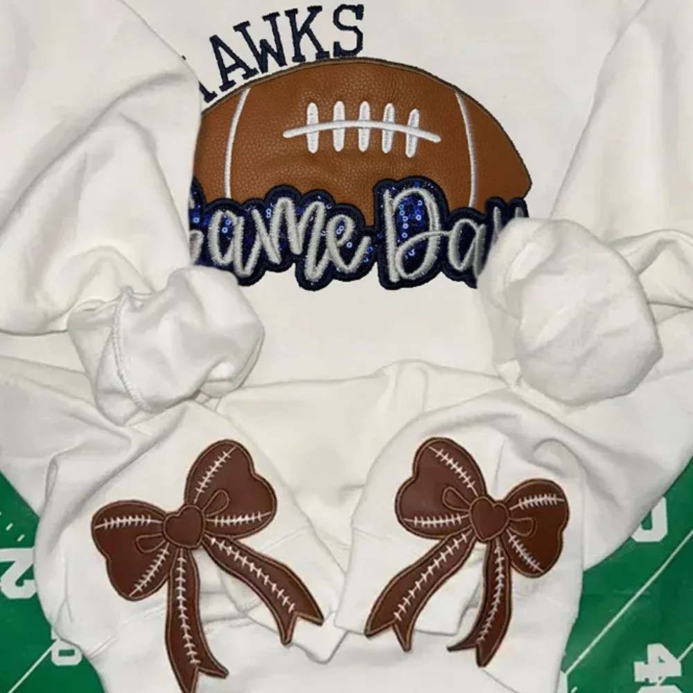 Personalized Football Sweatshirt with Side Bows Football Mom Game Day Embroidered Sweatshirt | Gifts for Sports Mom