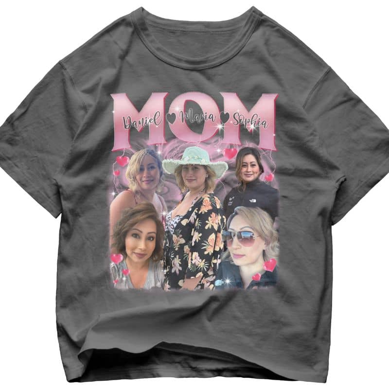 Custom Vintage Mom Photo Tee with Heart, Personalized Mama T-shirt Gift for Mother's Day